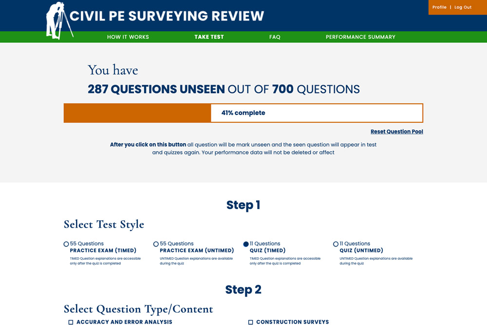screenshot of question bank dashboard